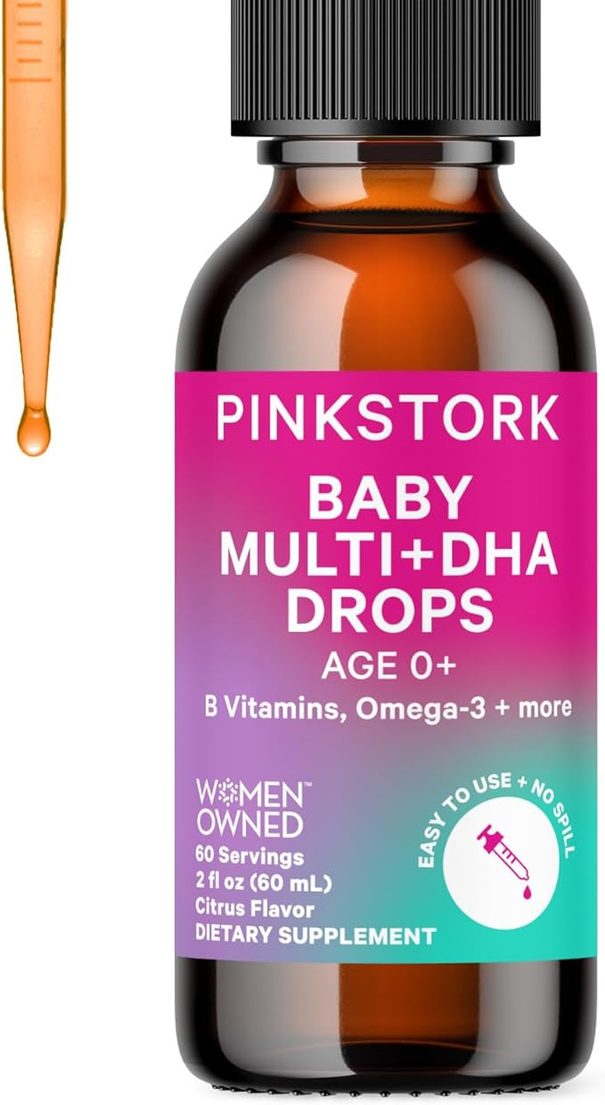 Pink Stork Baby Liquid Multivitamin Drops, Baby & Toddler Vitamin Drops with DHA, Vitamin C, D, B... | Amazon (US)