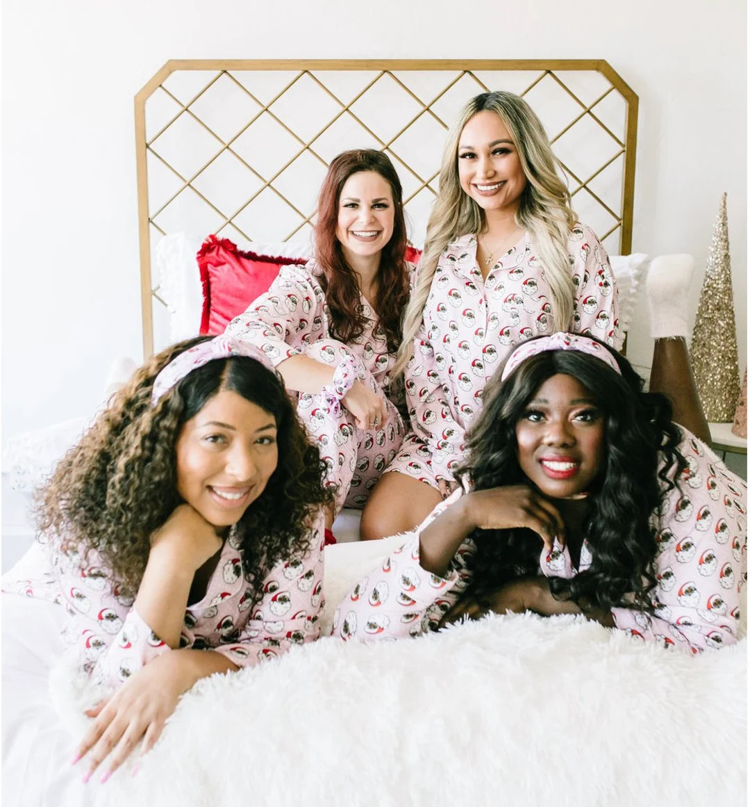 Black Santa Long Sleeve Pajamas Set - Etsy | Etsy (US)