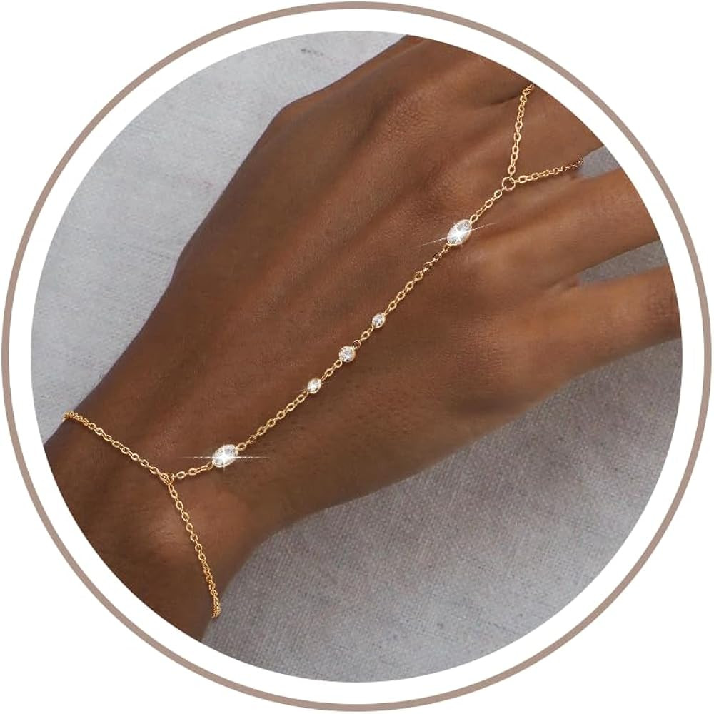 Hand Chain Bracelet for Women: Dainty 14k Gold Silver Plated Ring Chain Bracelets Trendy Jewelry ... | Amazon (US)