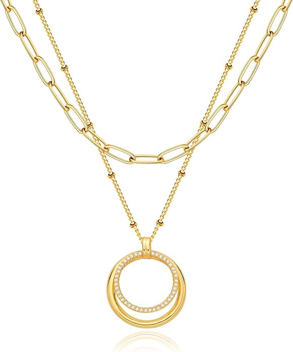 MEVECCO Layered Heart Necklace Pendant Handmade 18k Gold Plated Dainty Gold Choker Arrow Bar Laye... | Amazon (US)