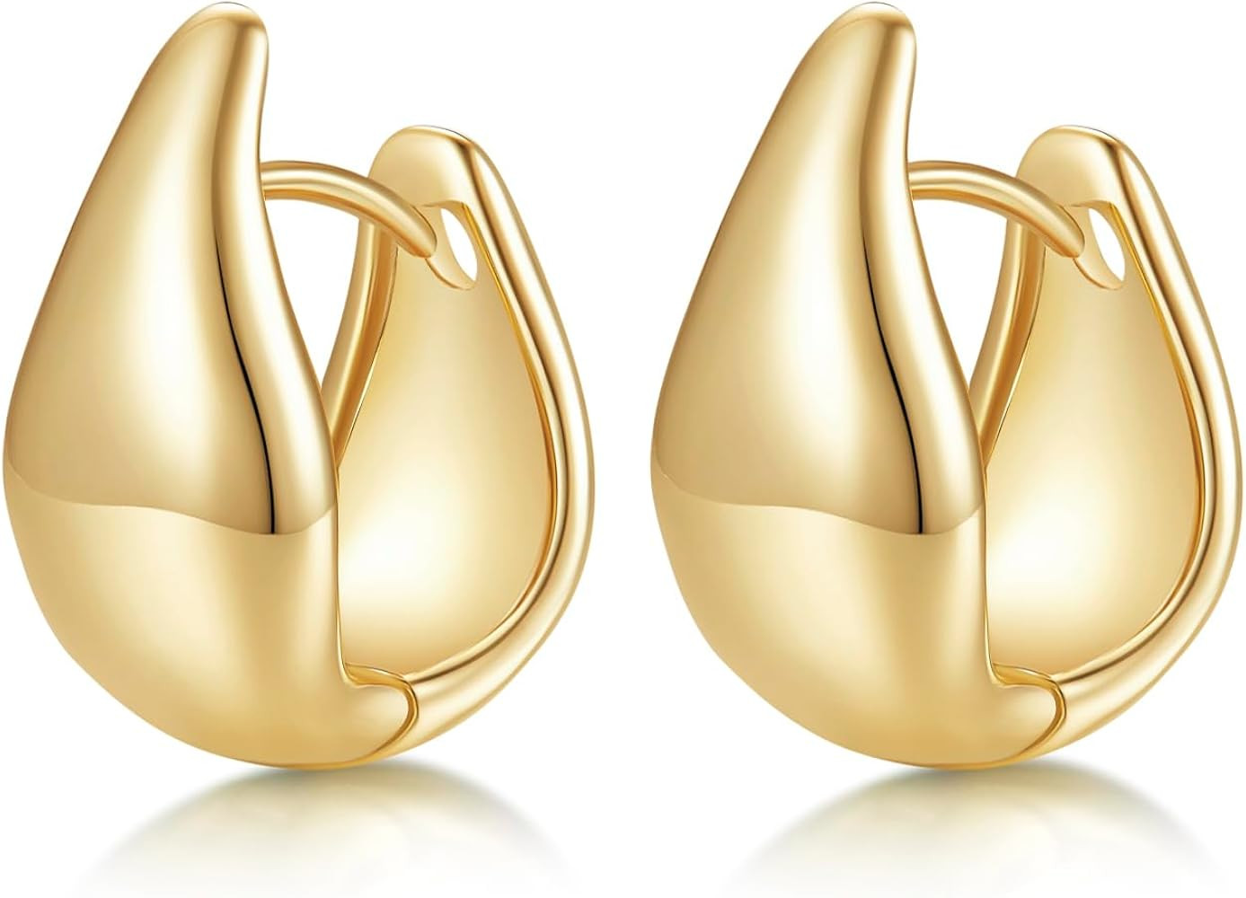 MINDDHA 14K/18K Yellow/White Gold Plated Teardrop Huggie Hoop Earrings for Women | Teardrop Hoops... | Amazon (US)