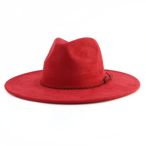 LIDHAY Big Wide Brim Fedora Hats for Women Men Western Suede Hat Large Felt Panama Hat Rancher Hat JP003 Wine Red | Amazon (US)