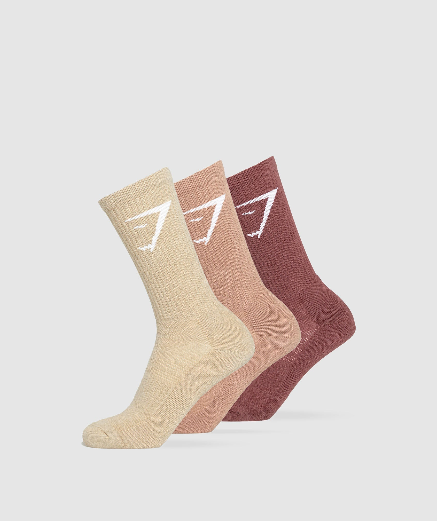Gymshark Crew Socks 3pk - Burgundy Brown/Autumn Brown/Vanilla Beige | Gymshark US