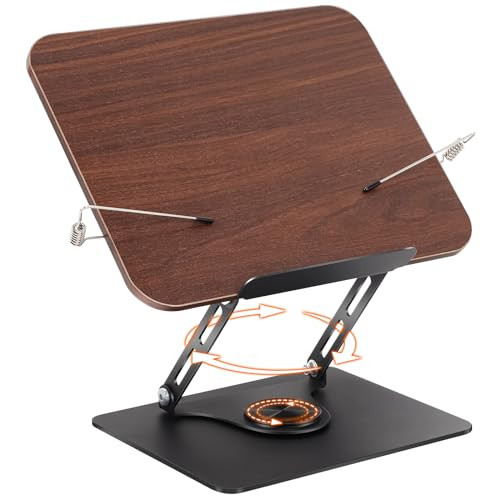 Book Stand for Reading, Adjustable Book Stand Holder with 360° Swivel Base, Foldable Desktop Textbook Stand for Reading with Elastic Page Clips, Ideal for Recipe, Tablet, Hands Free | Amazon (US)