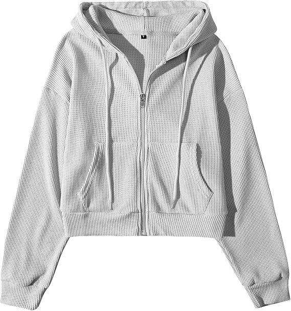 Yimoon Cropped Hoodie Women Zip Up Crop Hoodie Waffle Knit Sweatshirt Jackets | Amazon (US)