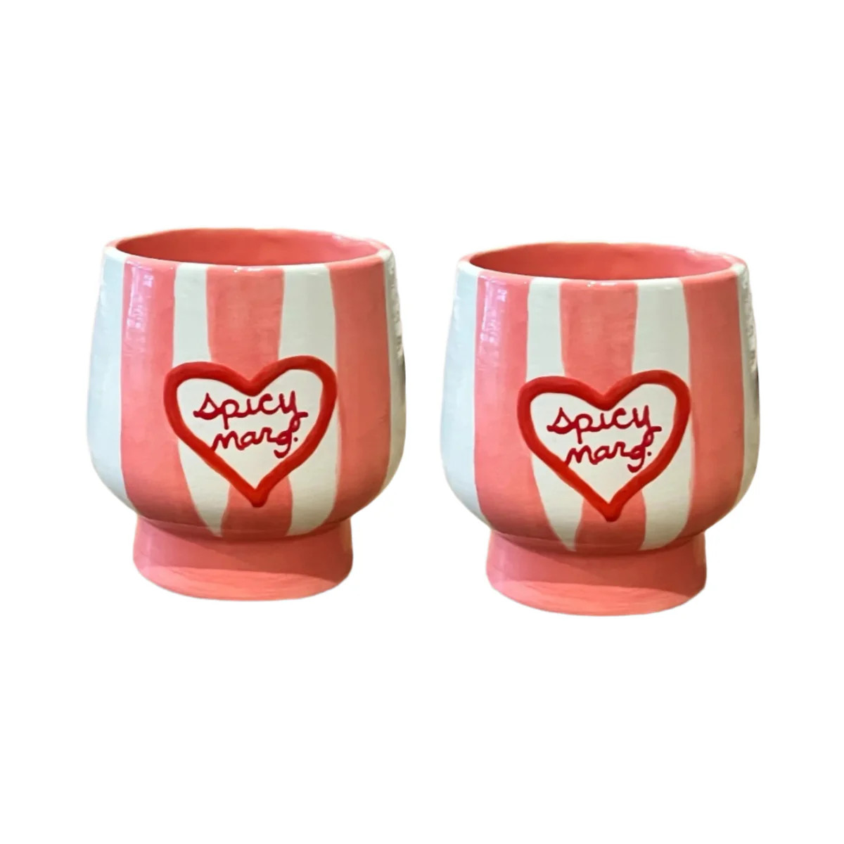 Hand-painted Striped “Spicy Margs” Cups, Set of 2 | Over The Moon