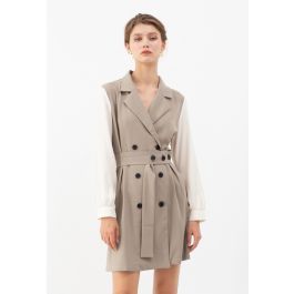Contrast Color Double-Breasted Chiffon Trench Coat in Light Tan | Chicwish
