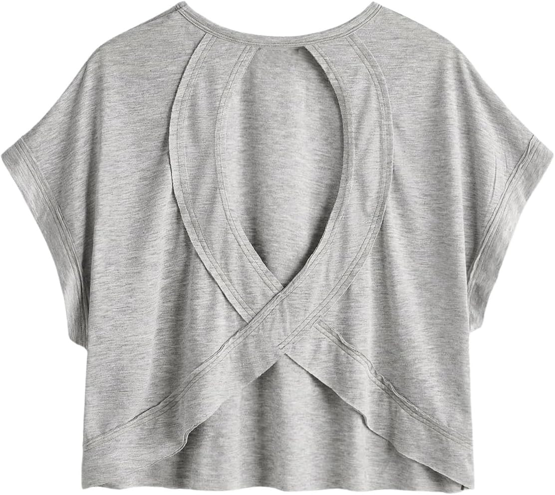 SOLY HUX Women Open Back Tops Workout Backless Tee Casual Athletic Shirts Short Sleeve Oversized Gym T Shirt | Amazon (US)