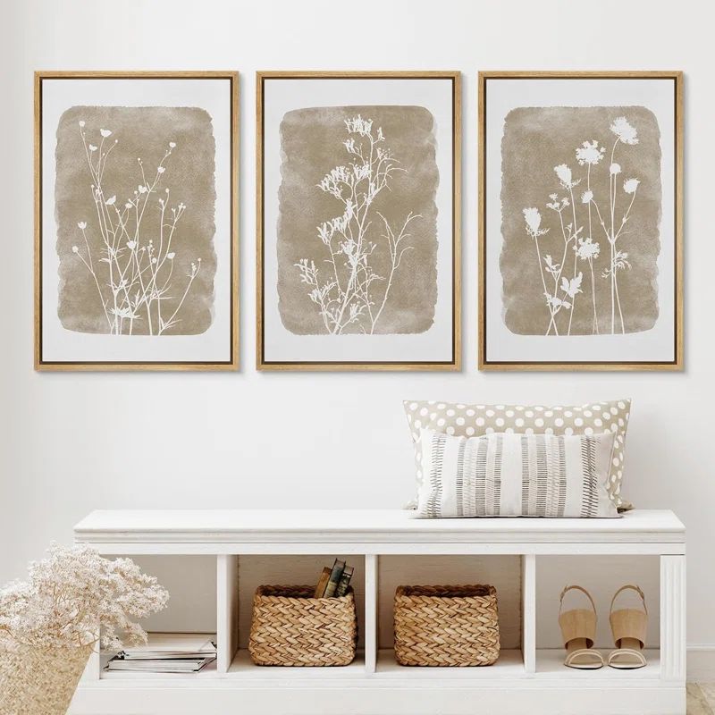 Simple Rustic Botanical Floral Vintage Wildflower Pictures Framed On Canvas 3 Pieces Print Wall A... | Wayfair North America