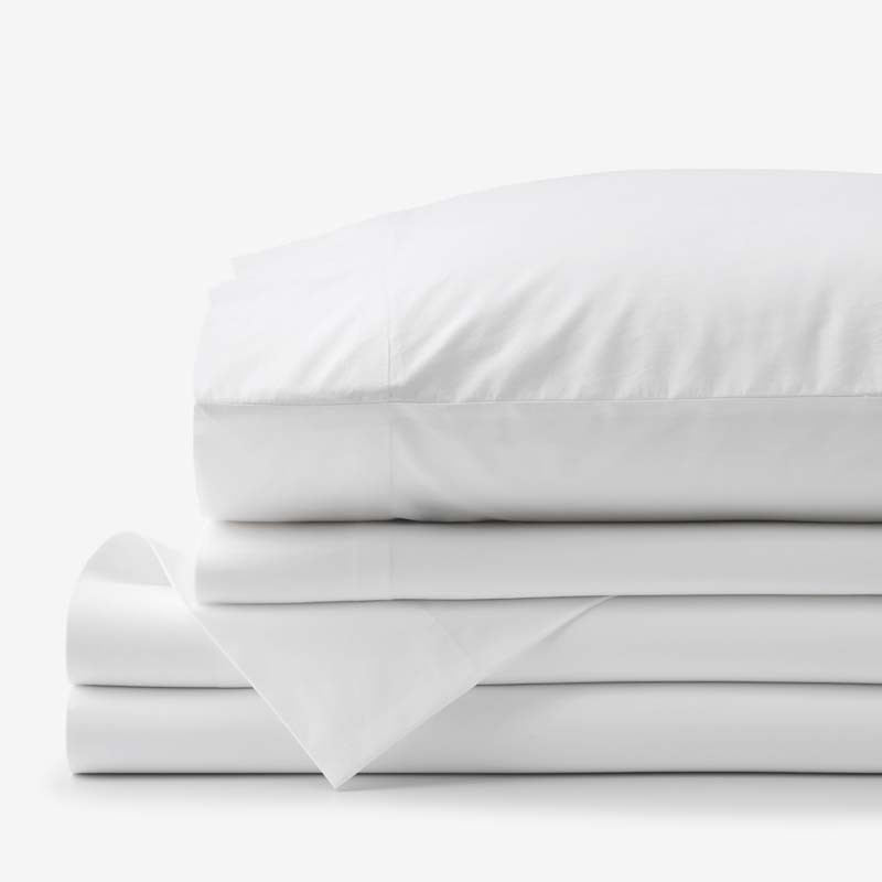 Solid Garment Washed Cotton Percale Bed Sheet Set - White, Twin | The Company Store