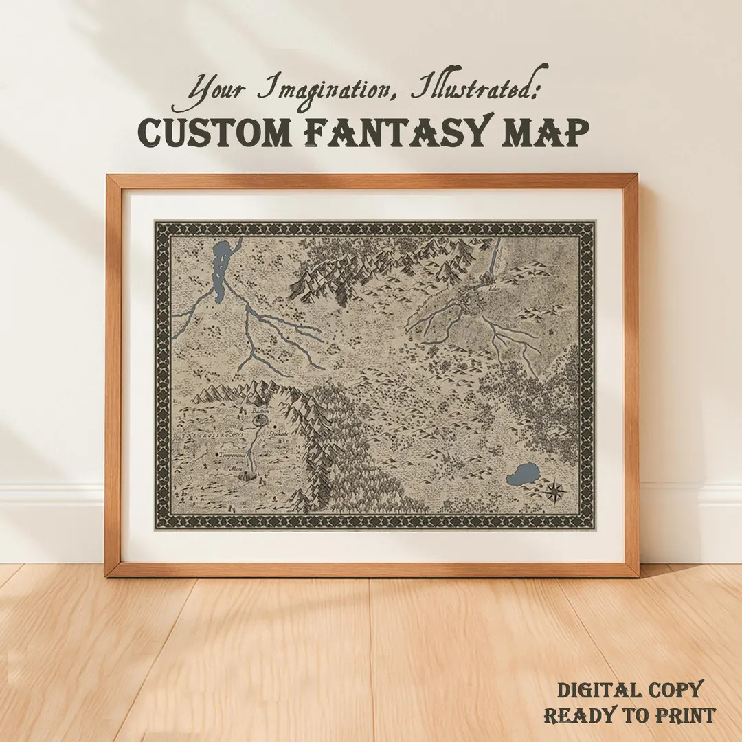 Custom Hand drawn Fantasy Map for novel, writers, personalized gift, role playing, D&D | Etsy (US)