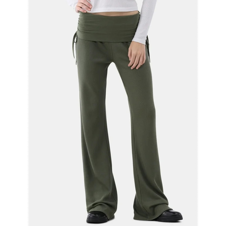 No Boundaries Ruched Foldover Flare Pants, Women’s | Walmart (US)