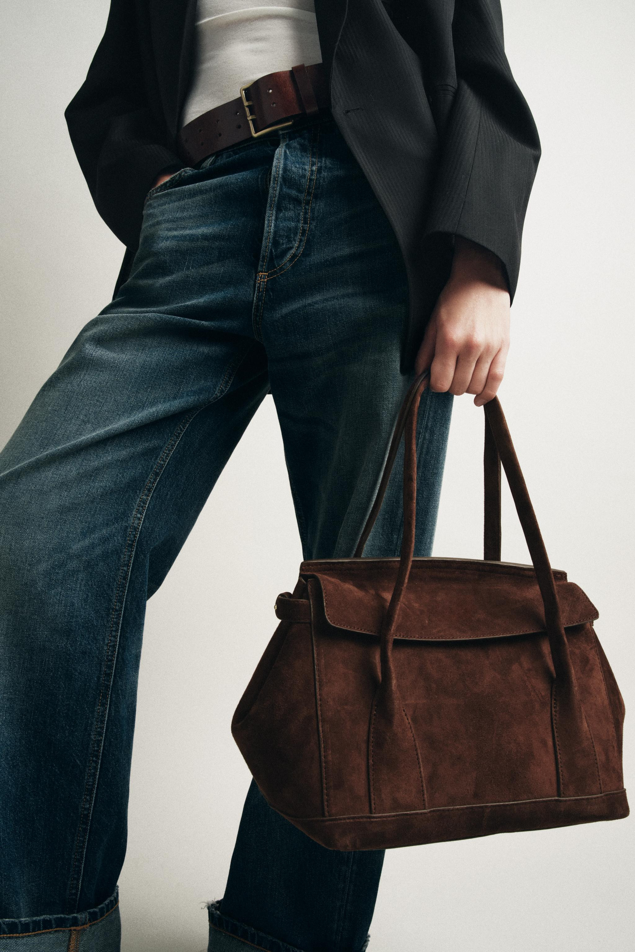 SPLIT SUEDE LEATHER CITY BAG | Zara UK