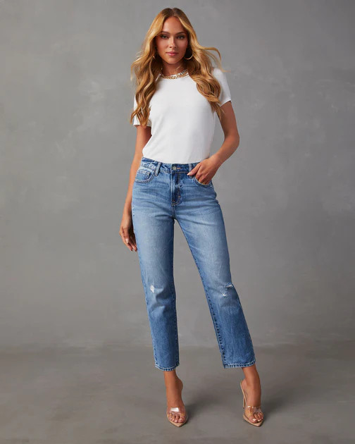 Coffee Date Cropped Straight Leg Jeans - Medium Wash | VICI