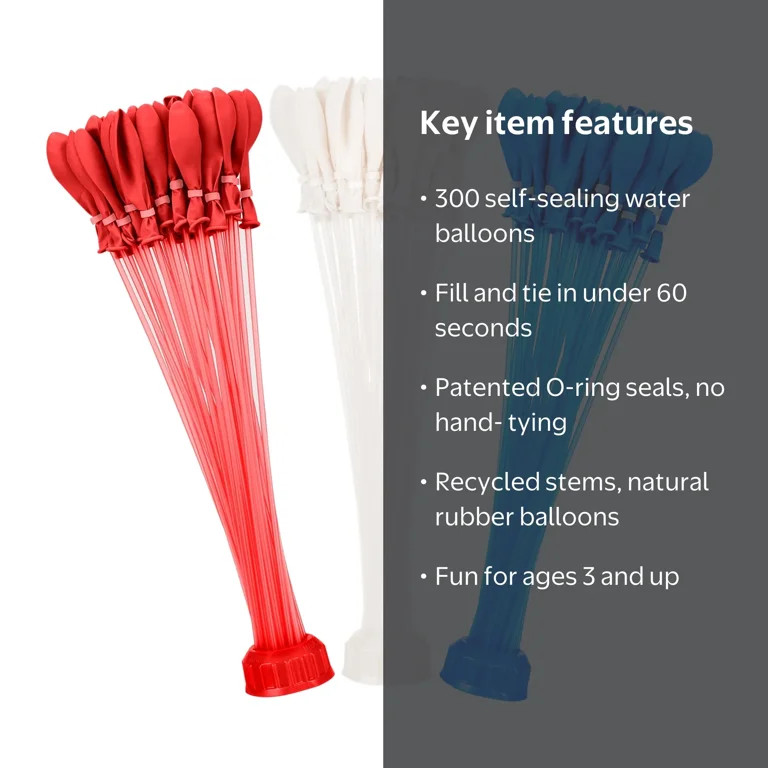 Bunch O Balloons Red, White & Blue 100+ Rapid-Filling Self-Sealing Water Balloons (3 Pack) by ZUR... | Walmart (US)