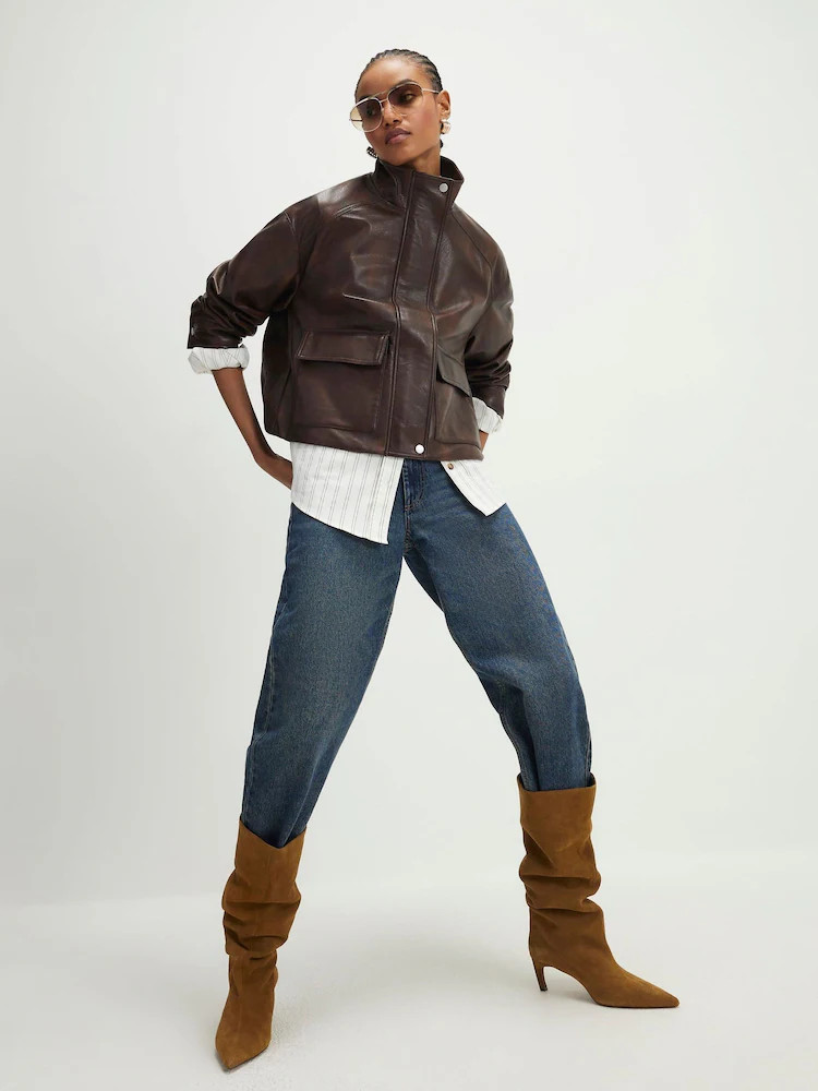 Buy River Island Brown Funnel Neck Bomber Jacket from Next USA | Next US