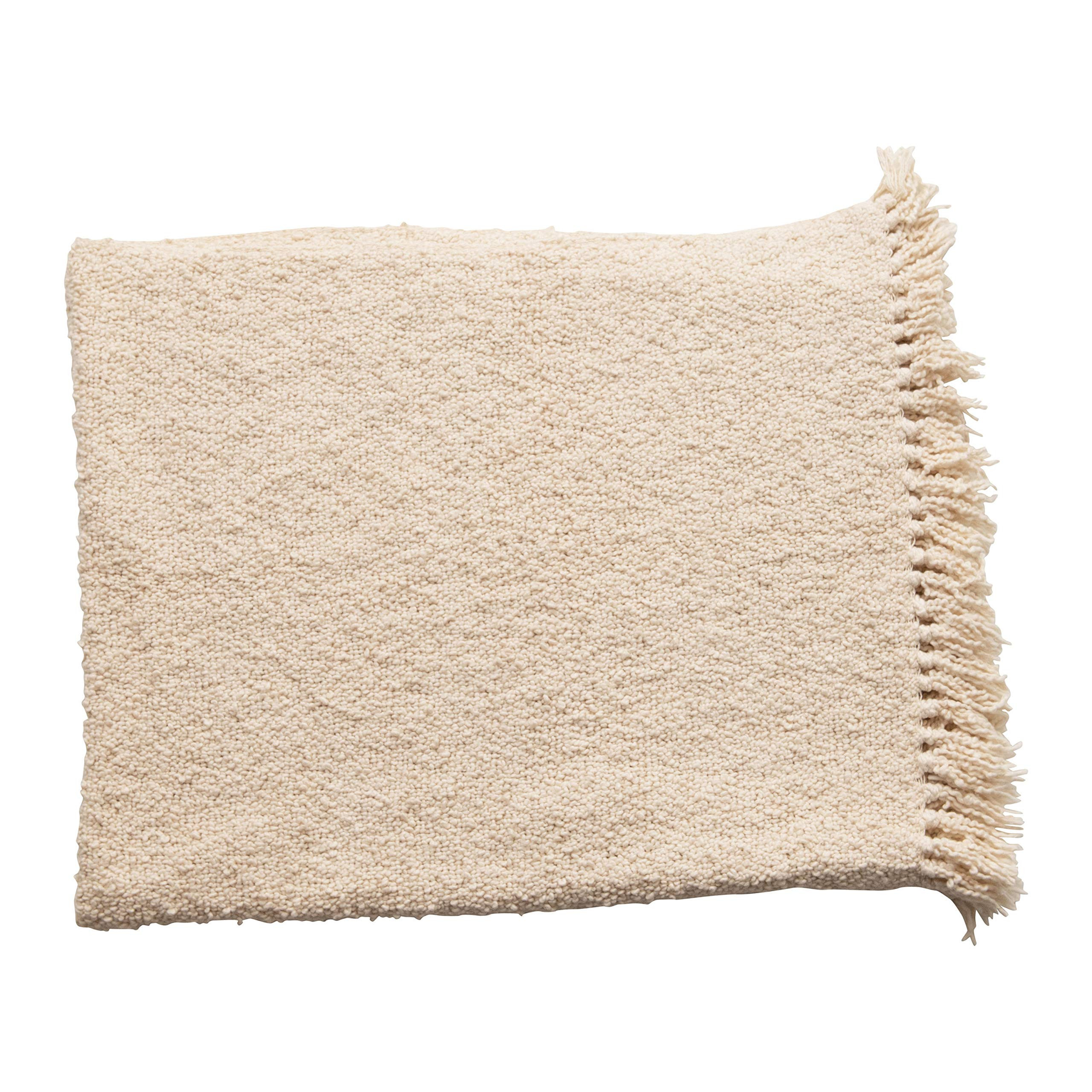 Creative Co-Op Cotton Blend Bouclé Fringe, Cream Color Throw | Amazon (US)