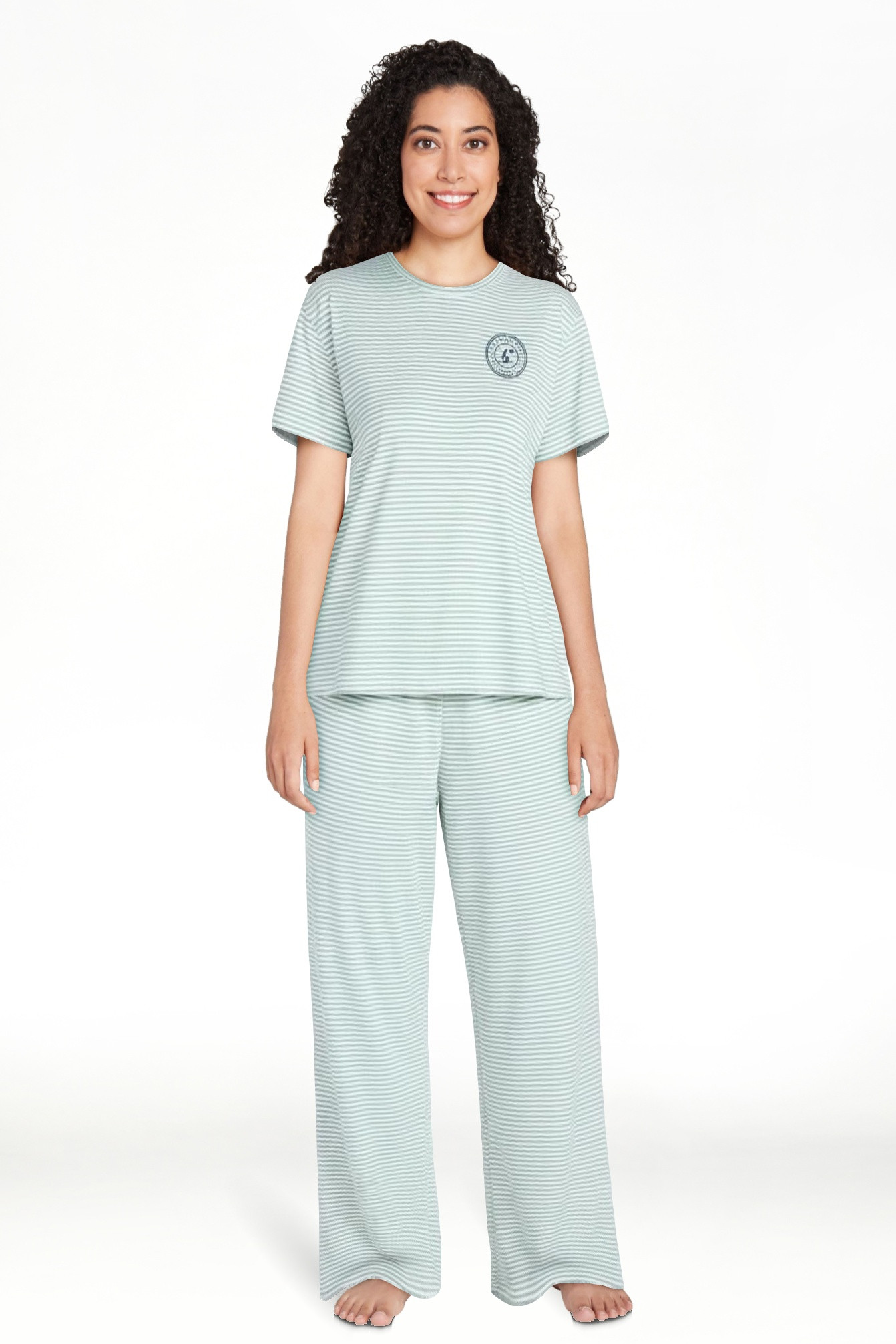 Joyspun Women's Dreamy Soft Collection Short Sleeve Sleep Top and Open Leg Pants Pajama Set, 2-Pi... | Walmart (US)