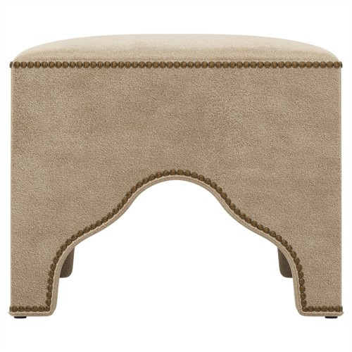 Luiza Champagne Performance Velvet Ottoman | Kathy Kuo Home