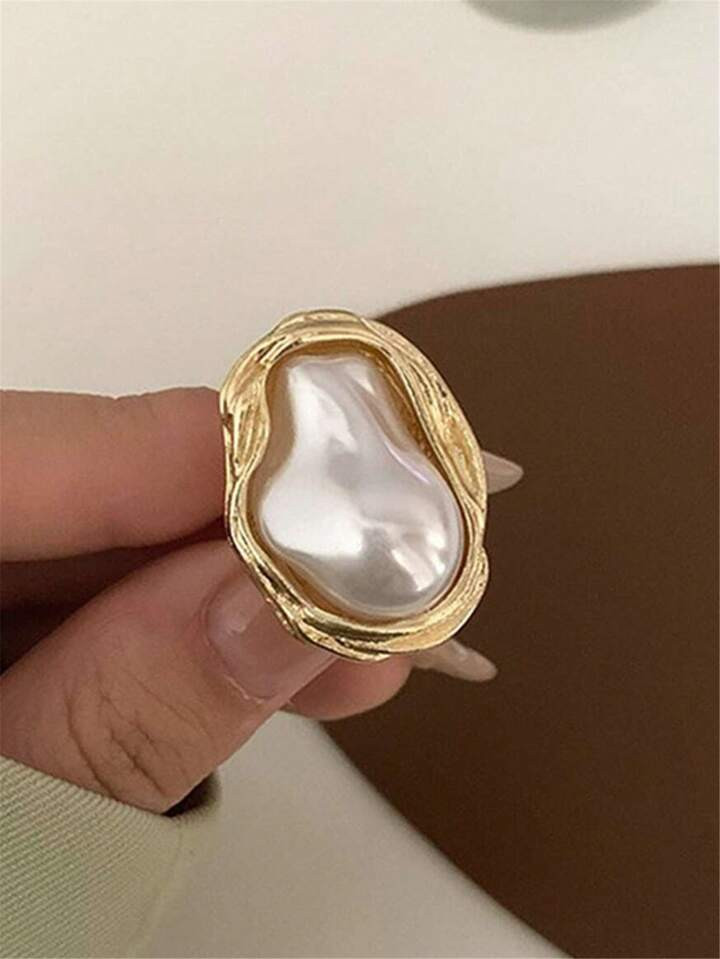 Vintage Port Wind Baroque Style Irregular Pearl Ring, Stylish And Trendy Ring For Index Finger | SHEIN