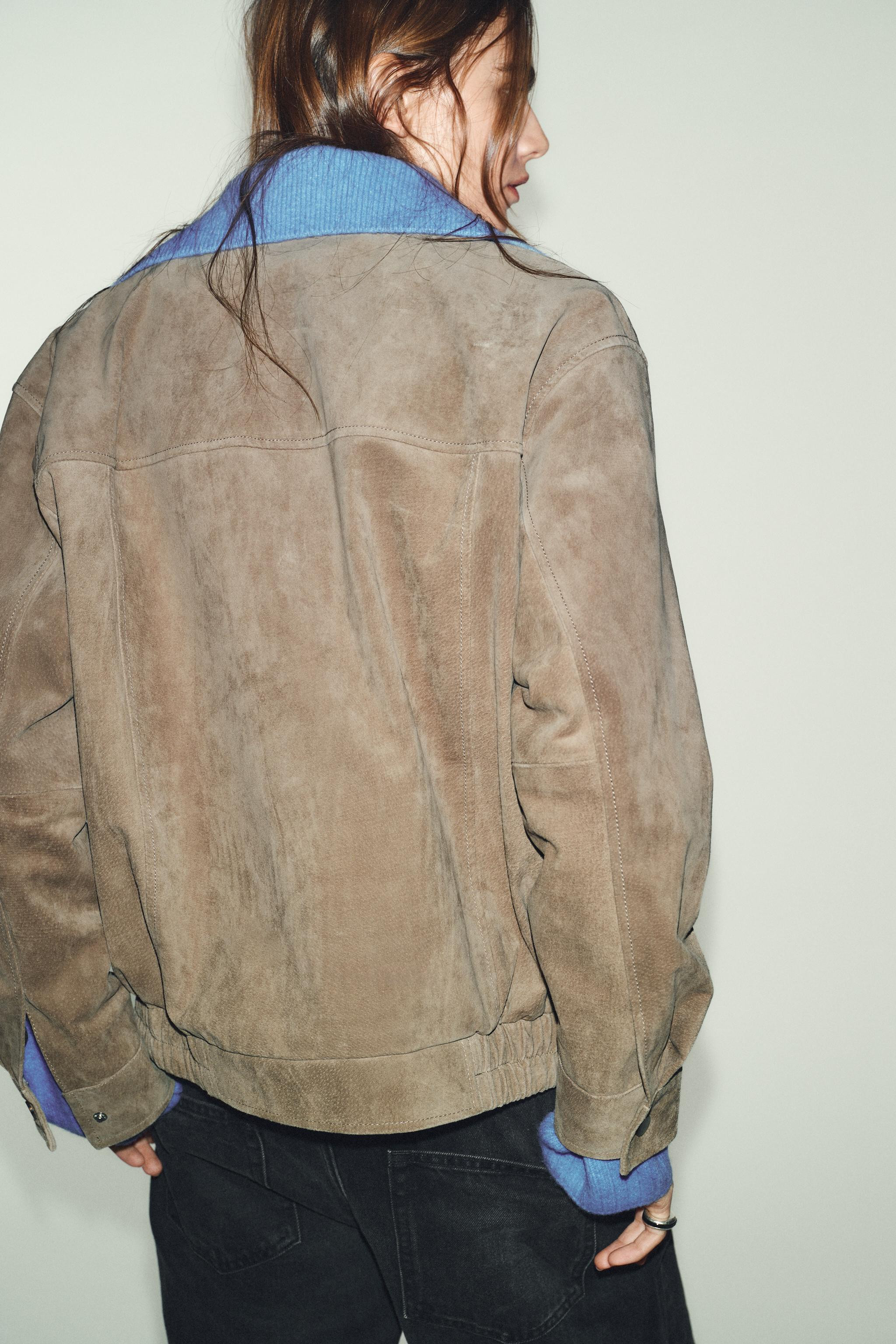 100% SUEDE LEATHER HIGH-NECK JACKET | Zara UK