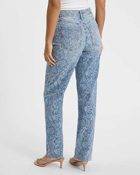 High Waisted Snakeskin Light Wash Straight Jeans | Express