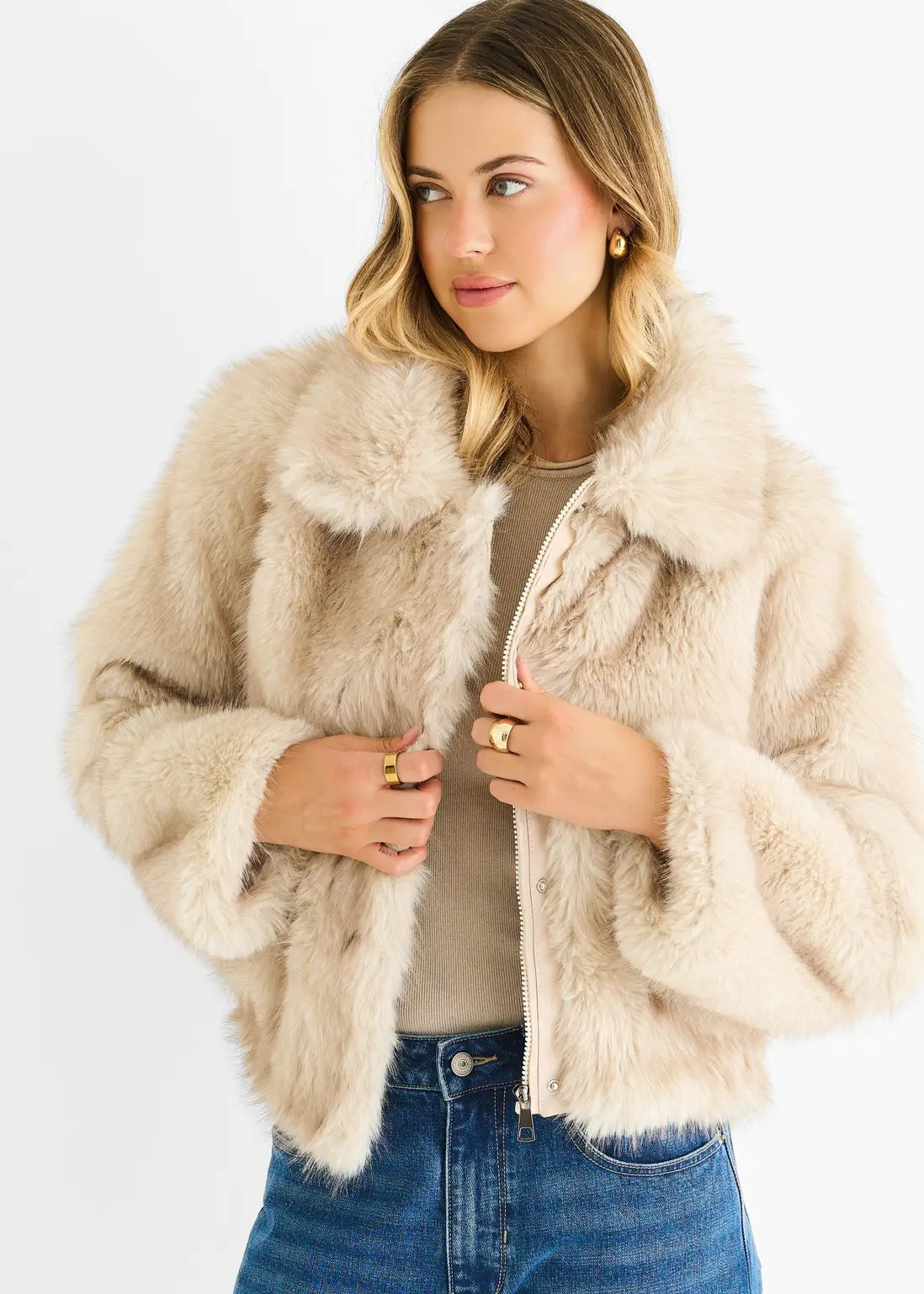 Jackets & Coats | Beige Premium Ombre  Faux Fur Jacket | Gini London | Debenhams UK