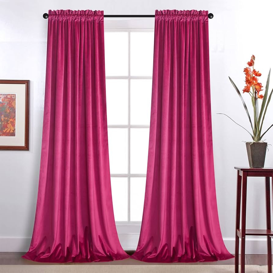 Roslynwood Velvet Curtains 96 inches Long - Home Decor Hot Pink Curtains Drapes for Living Room, ... | Amazon (US)