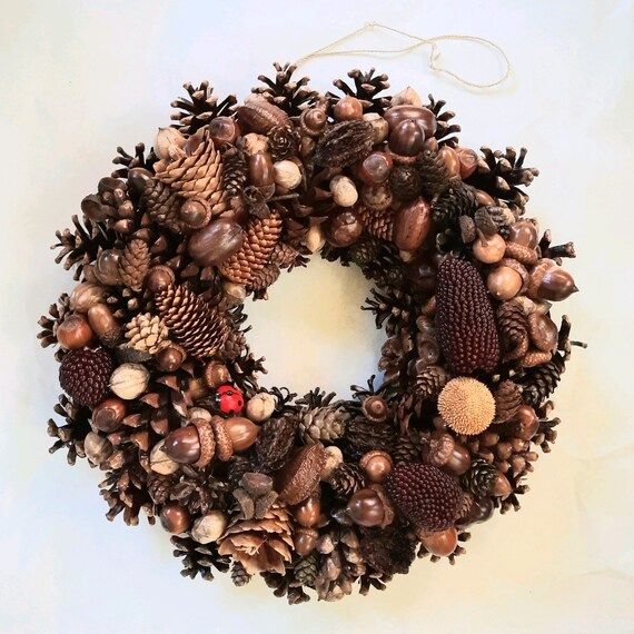 Pine Cone and Nut Wreath With Ladybug - Etsy | Etsy (US)