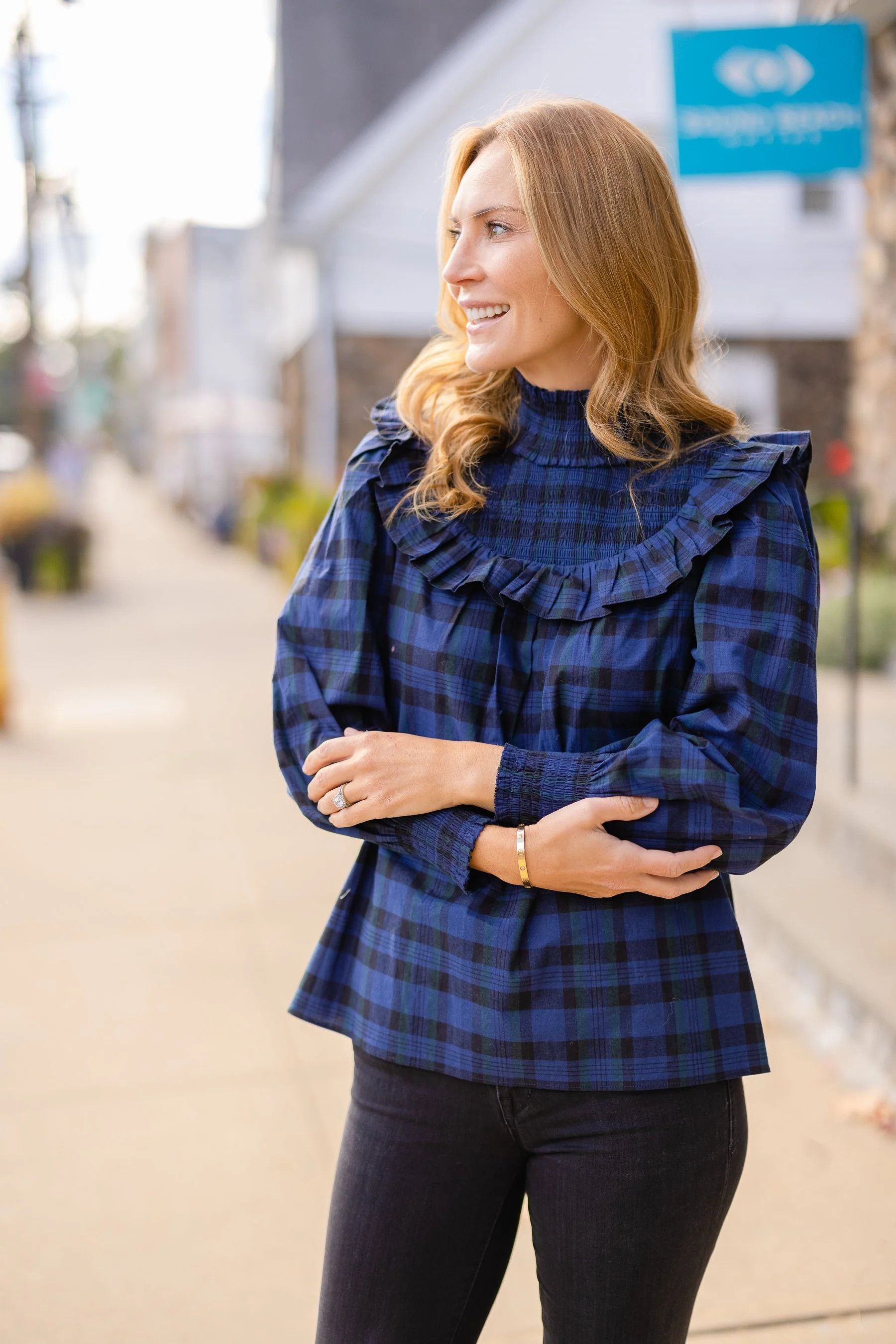 Blackwatch Plaid Ruffle Neck Top | Sail to Sable