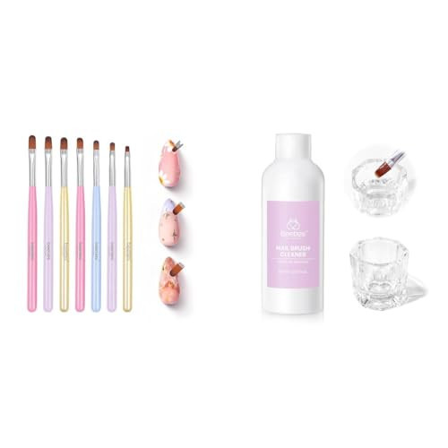 Beetles 7Pcs Nail Art Brushes & Nail Art Brushes Cleaner and Conditioner 85ml/2.87 Fl.Oz Brush | Amazon (US)