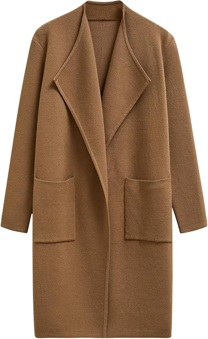 CHICWISH Women Open Front Knit Long Cardigan Patch Pocket Long Sleeve Fall Winter Casual Chunky C... | Amazon (US)