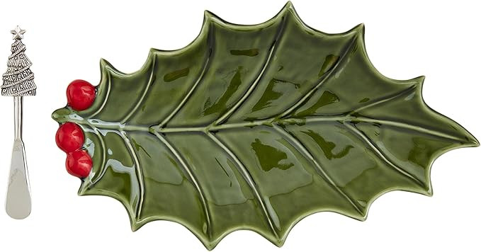 Mud Pie Ceramic Holly Trays, platter 6 3/4" x 11 3/4" | spreader 5 1/2", GREEN | Amazon (US)