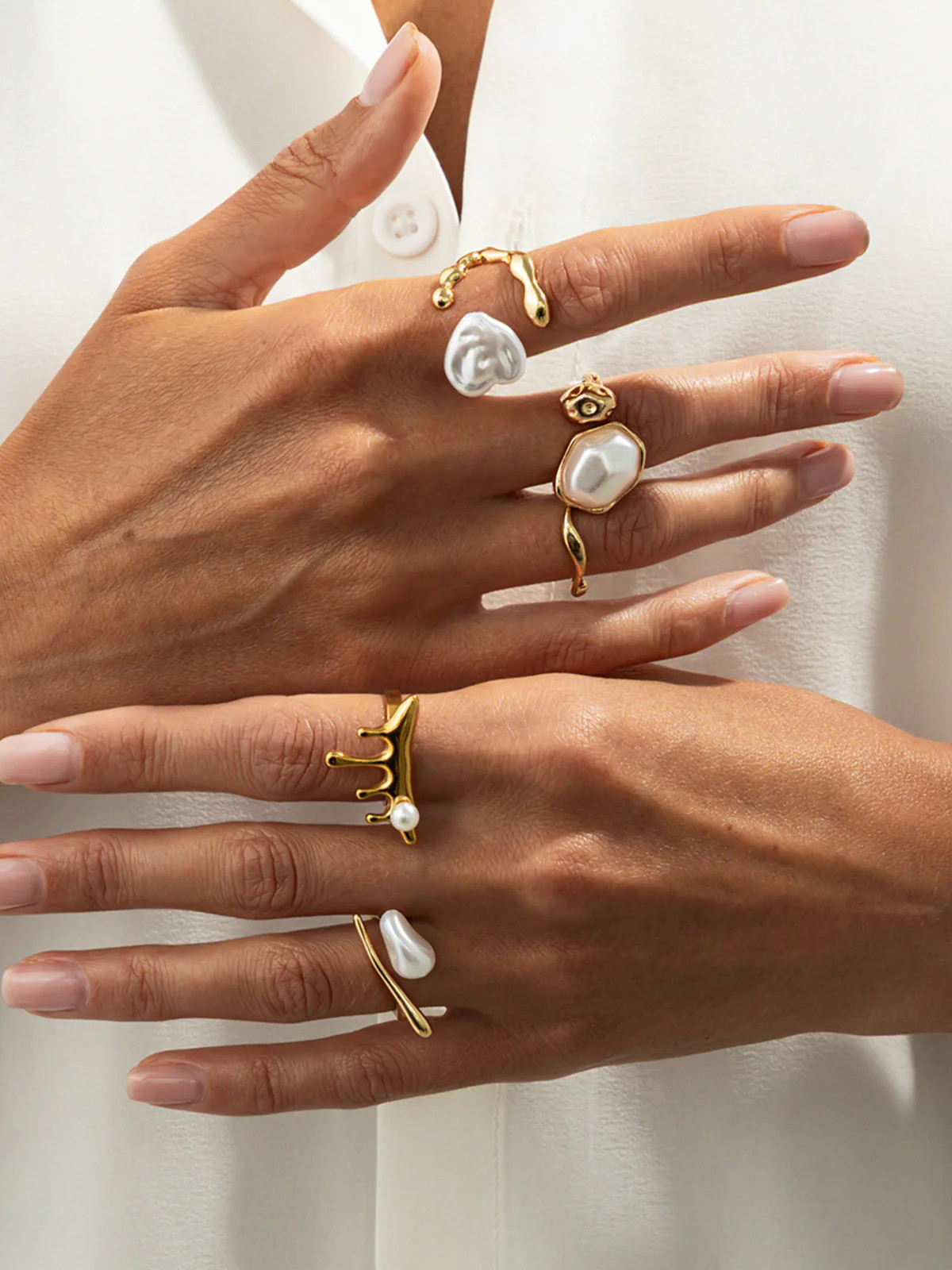 5pcs Golden Irregular Pearl Ring Set | Commense