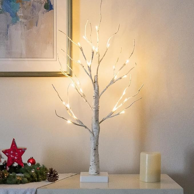 EAMBRITE Tabletop Birch Tree Christmas Decorations, White Birch Tree with Lights, 24 LED Lighted ... | Amazon (US)