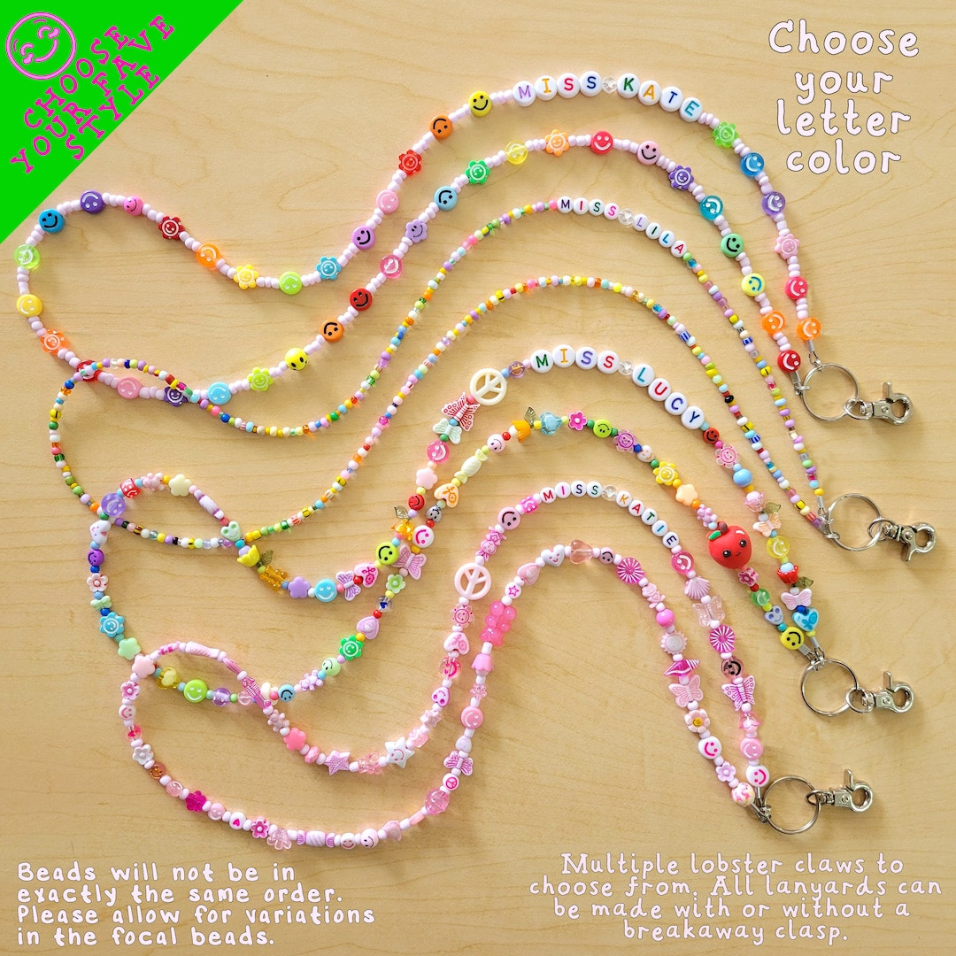 Lanyard for Teacher, Customizable Beaded Lanyard, Custom Gift, Personalized Beaded Lanyard, ID Ba... | Etsy (US)