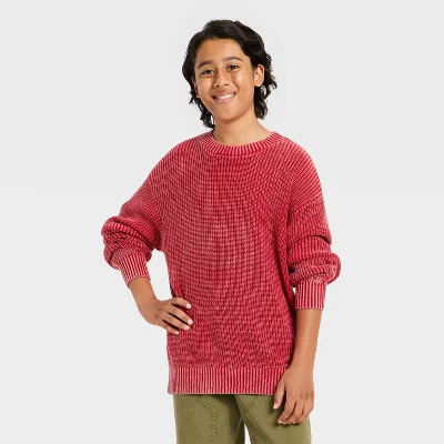 Boys' Washed Ribbed Crewneck Pullover Sweater - art class™ Red M | Target