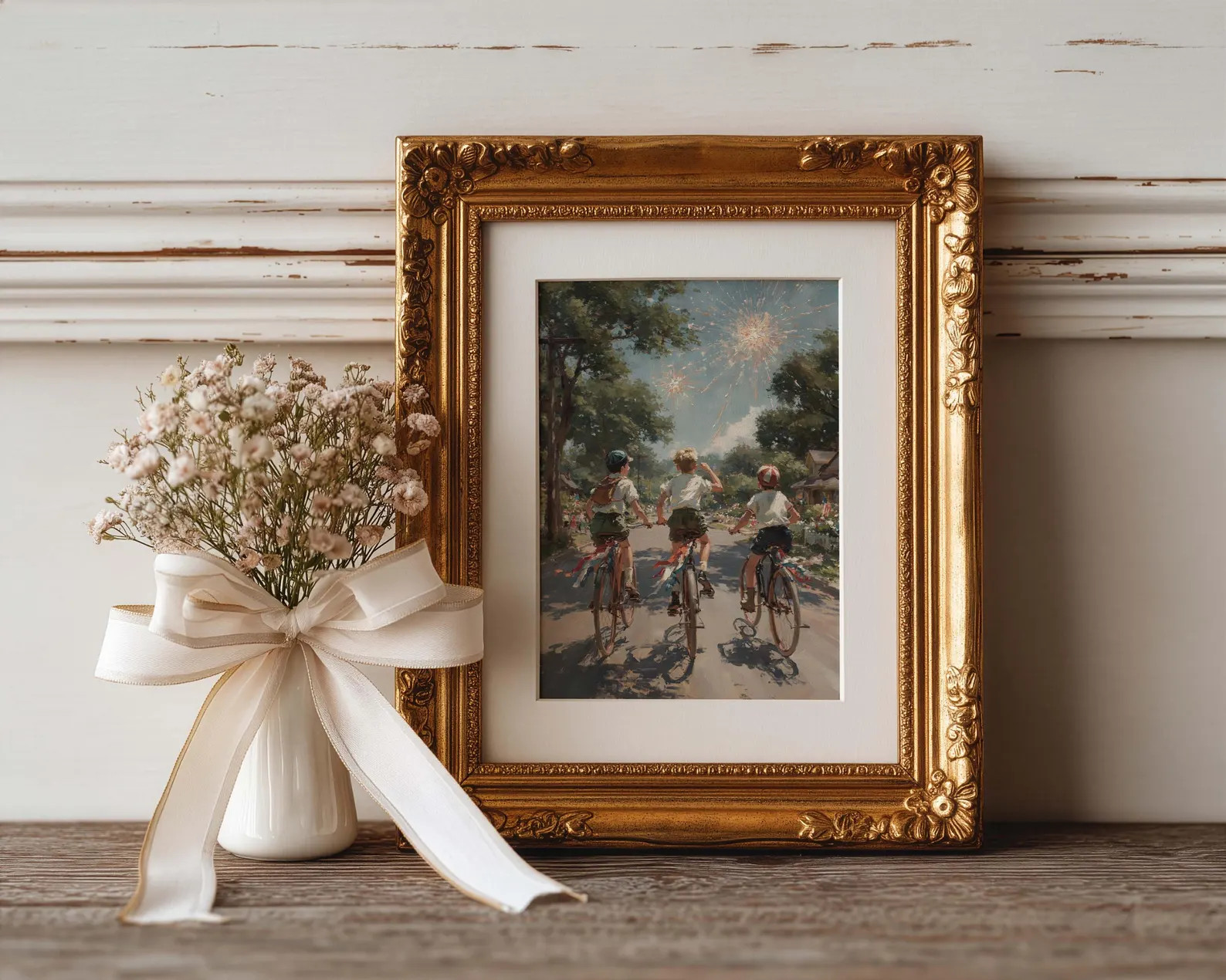 Vintage 4th of July Printable Wall Art, Patriotic Boys on Bicycles Painting, Independence Day Dig... | Etsy (Global)