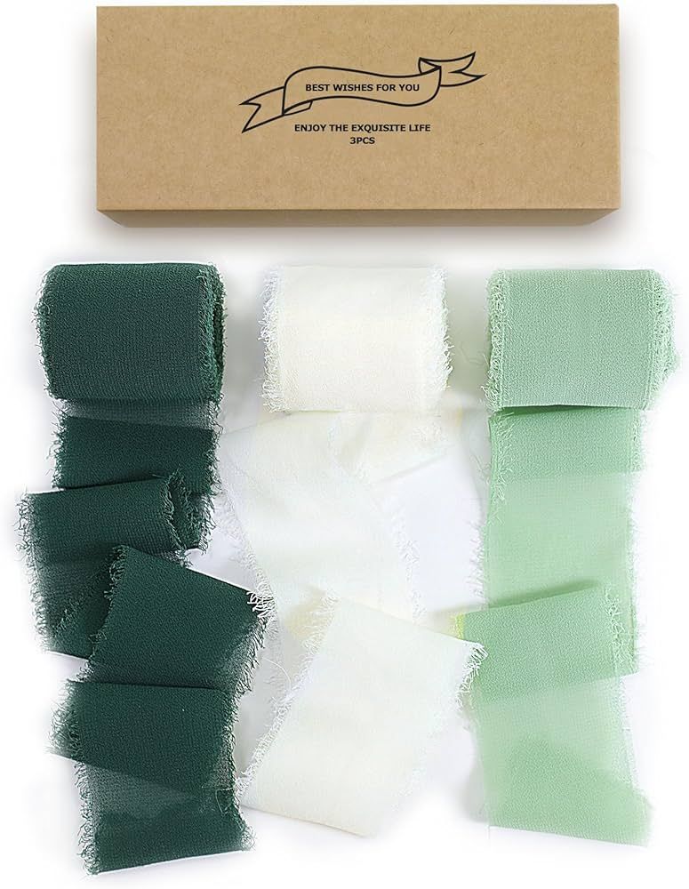 Chiffon Ribbon Silk Ribbon 3 Rolls x 5.5Yd Satin Ribbons 1 1/2 inch for Gift Wrapping, Wedding In... | Amazon (US)
