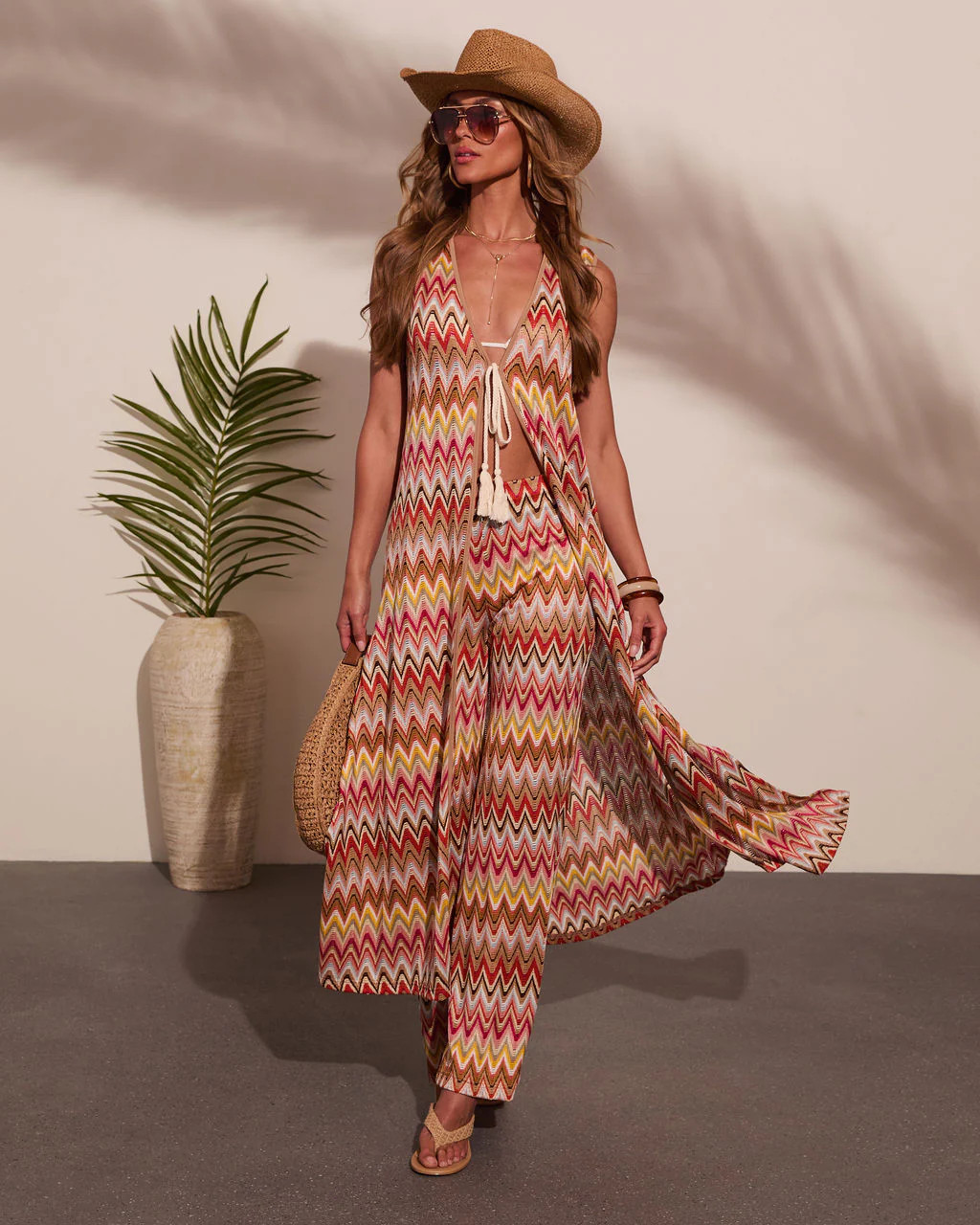 Paradise Ease Chevron Print Front Tie Top | VICI