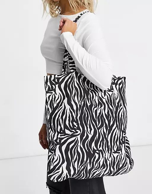 ASOS DESIGN organic cotton shopper bag in zebra print | ASOS | ASOS (Global)