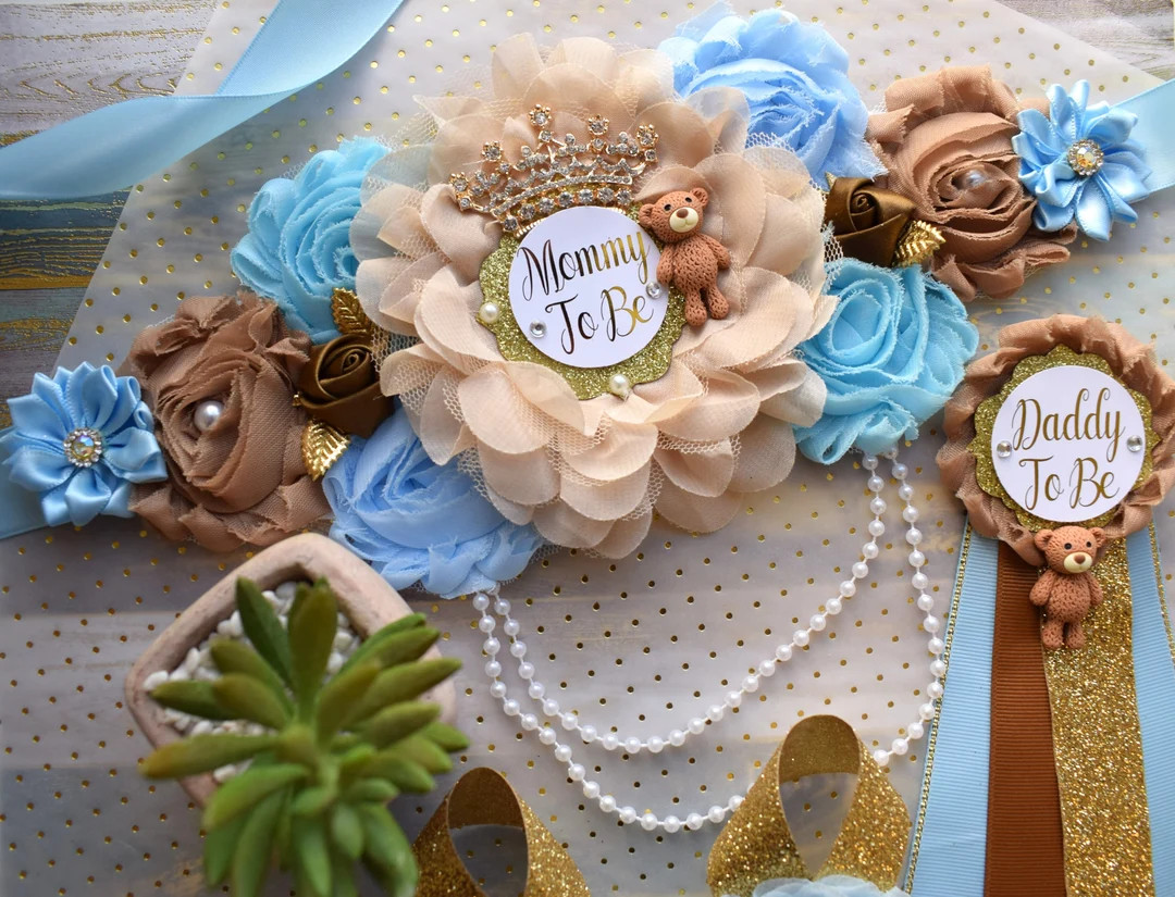Blue Bear Baby Shower, Teddy Bear Blue Maternity Sash, Teddy Bear Corsage Pin, Bear Mommy to Be, ... | Etsy (US)