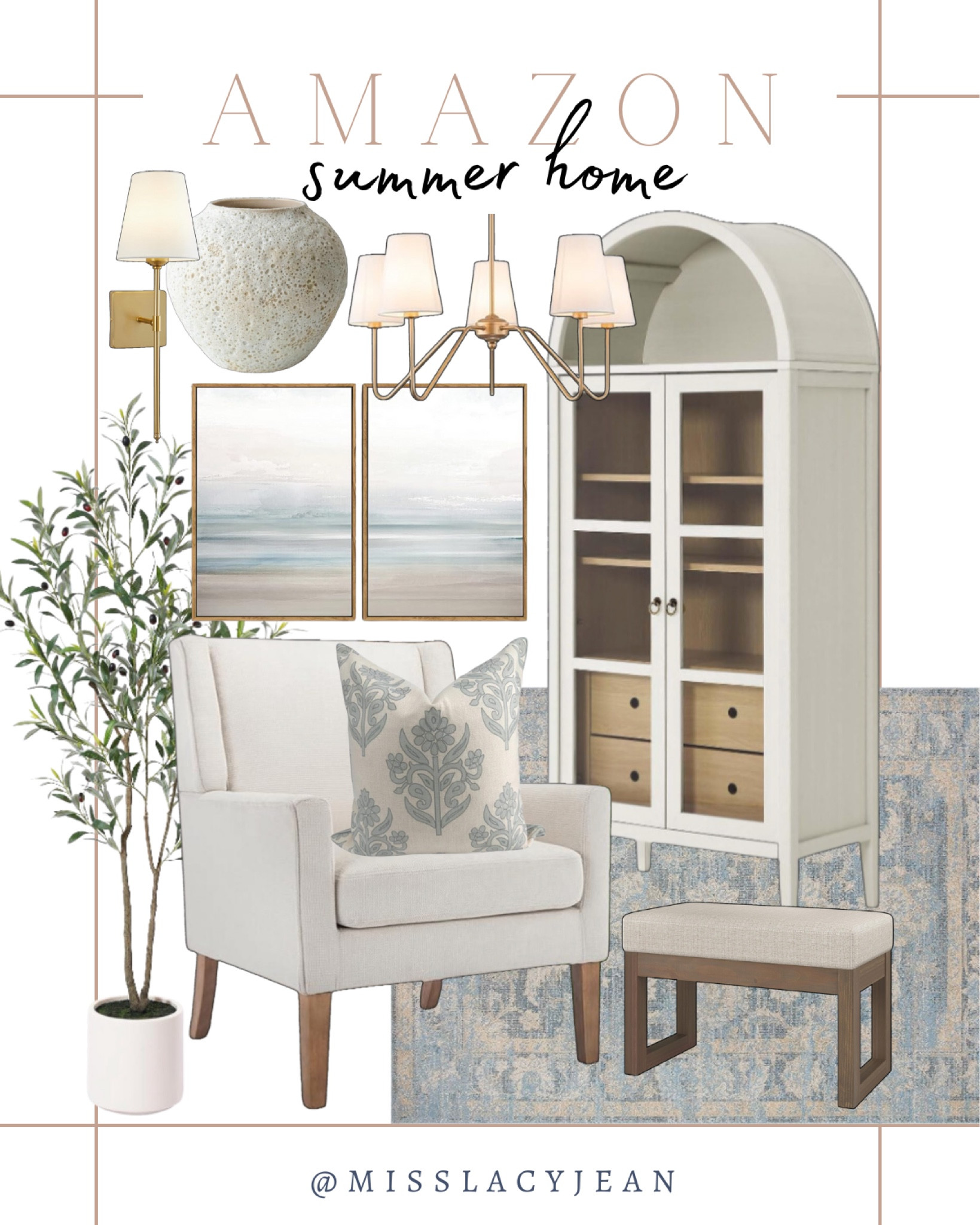 Amazon summer home decor includes bookshelf, accent chair, ottoman, throw pillow, faux tree, wall art, sconces, chandelier, vase, and area rug.  

Home decor, neutral home, Amazon decor, Amazon home

#LTKFindsUnder100 #LTKHome #LTKStyleTip
