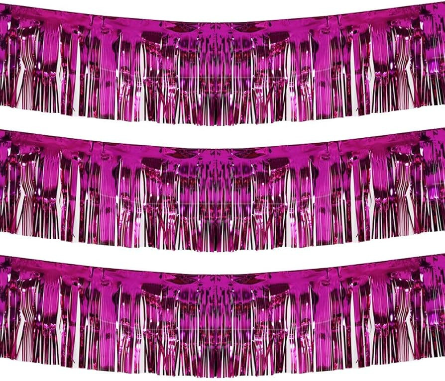 10 Feet by 15 Inch Fuchsia Foil Fringe Garland - Pack of 3 | Shiny Metallic Tinsel Banner | Ideal... | Amazon (US)