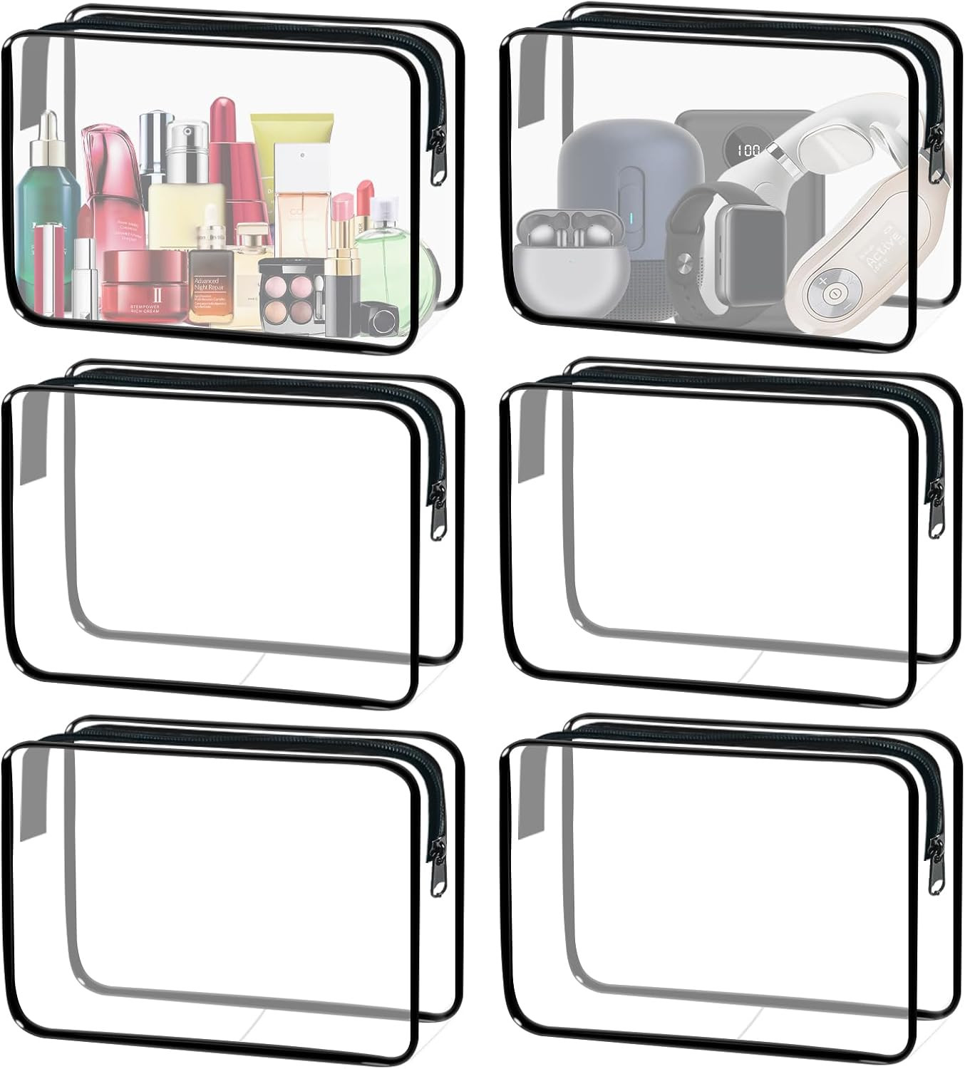 6 Pieces Clear Cosmetics Bag Bulk, TSA Approved Toiletry Bag for Travel, Zippered Clear Pouch Cosmetic Makeup Bag Waterproof Vinyl Plastic Organizer Case for Vacation Bathroom (Large) | Amazon (US)