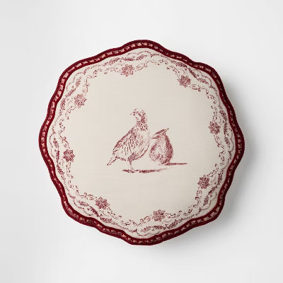 Cream and Burgundy Partridge Pillow - 16"R x 2"D - Threshold™ designed with Studio McGee | Target