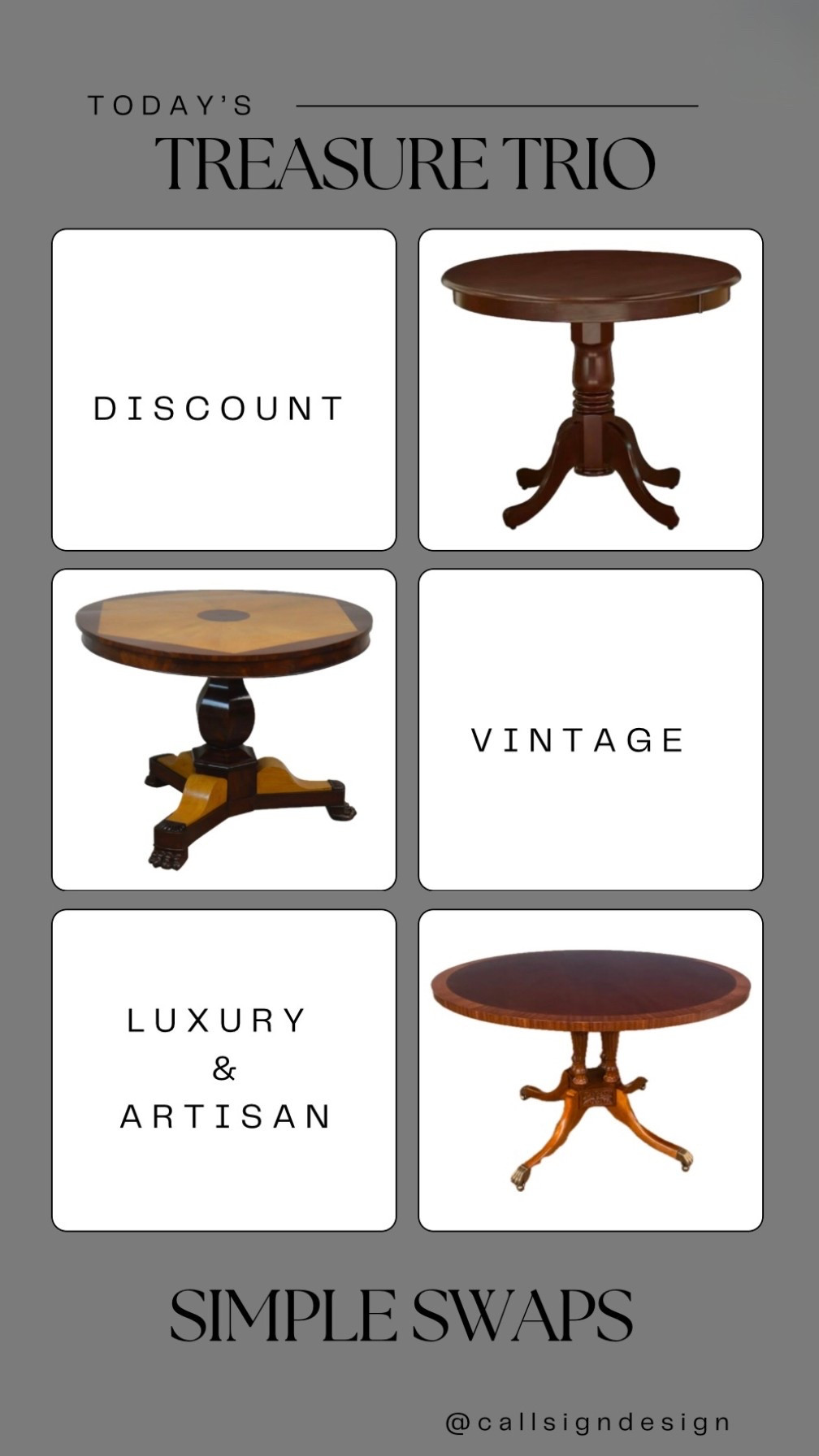 A round mahogany table that anchors the room with warmth and richness. Timeless in shape and finish, it invites conversation, gathering, and everyday moments alike. 🤎

#CallSignDesign #Vintage #Luxury #InteriorDesign #InteriorDecorating #Elegance #Chandelier #OldWorldCharm #DesignStyle #CastleCore #OldWorldCharm  #SimpleSwaps