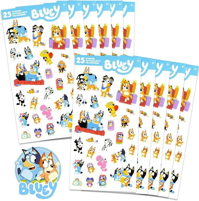 Bluey Party Favors for Boys & Girls Bundle ~ 12 Pack Bluey Sticker Sheets for Kids Birthday Party... | Amazon (US)