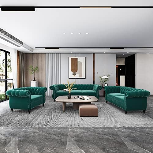 RARZOE 3 Pieces of Living Room Furniture Sofa Sets, Modern Velvet Chesterfield Sofa&Chesterfield ... | Amazon (US)