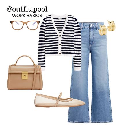 Striped sweater, jeans, beige bag, glasses, ballet flats, office outfit 

#LTKFindsUnder50 #LTKStyleTip #LTKWorkwear